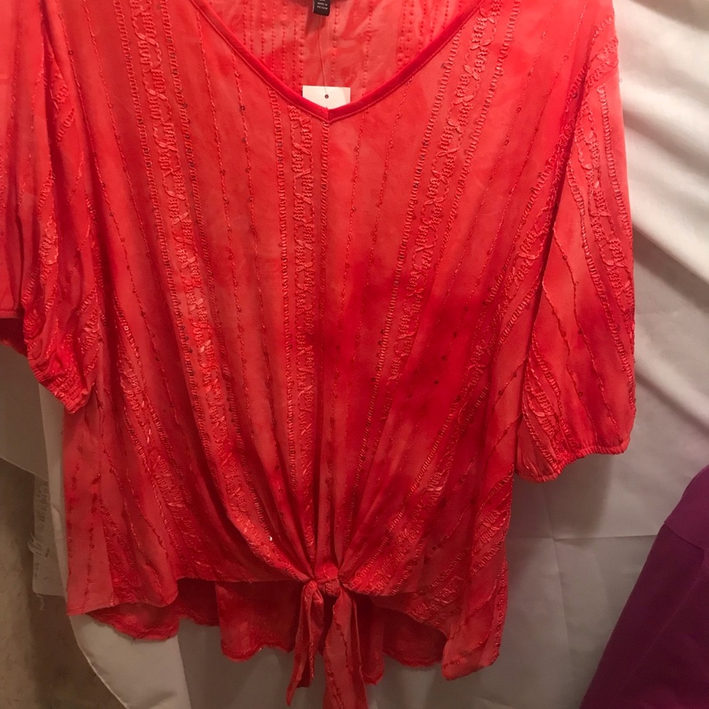 NWT Sz 2x sami & jo orange sequin blouse front tie. FINAL SALE